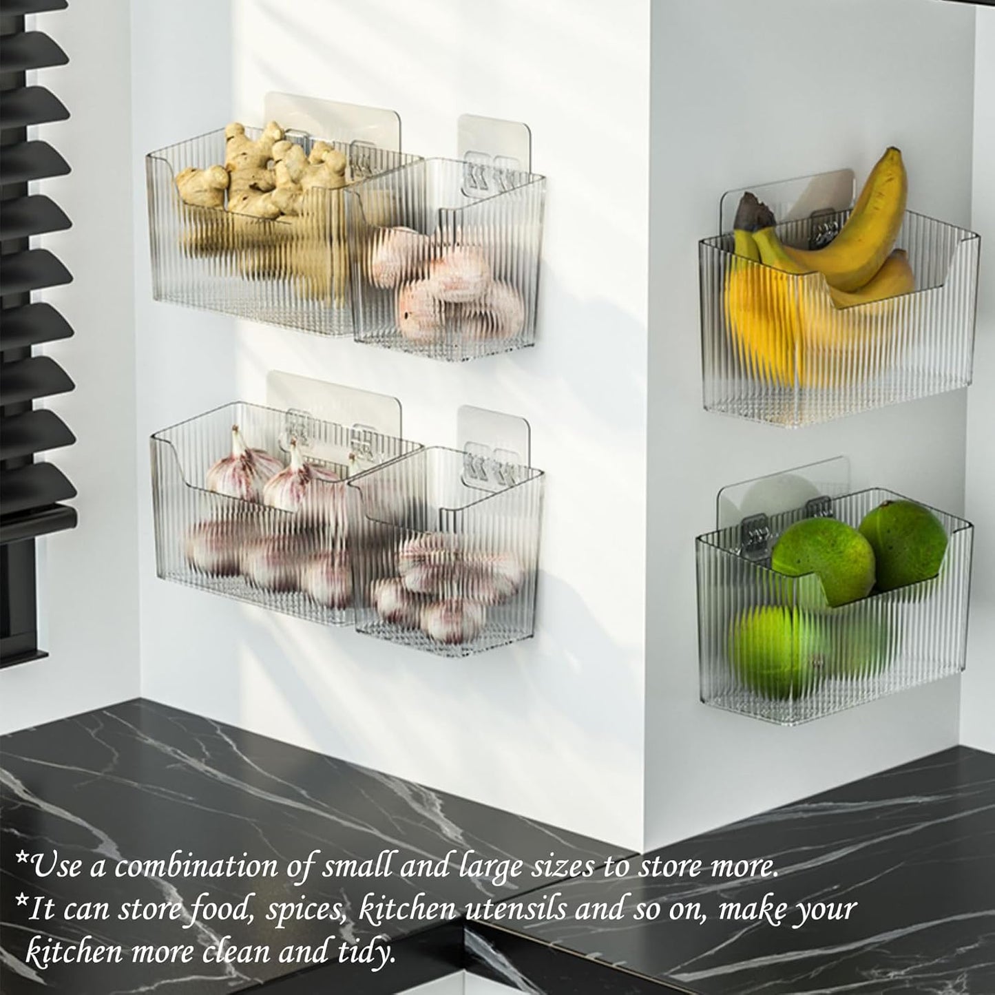 Set Of 2 Storage Organizer Bins Wall Mounted Shower Basket, Shower Caddy Stackable Clear Plastic Makeup Organizer Adhesive Hanging Bin for Bathroom, Kitchen, Cabinet, Pantry, BPA Free, Clear-BrightBean Baby