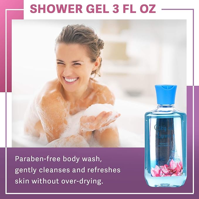 Bath & Body Care Travel Set - Home Spa Set with Body Lotion, Shower Gel and Fragrance Mist, Valentines Day Gifts for Her and Him(City of Love)-BrightBean Baby