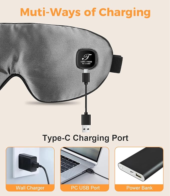 Heated Eye Mask for Dry Eyes, Cordless Warm Eye Compress, Styes, Blepharitis, 1000mAh, 3 Heat Levels, Electric, Light-Blocking, Washable Cover, Travel (Gray)-BrightBean Baby