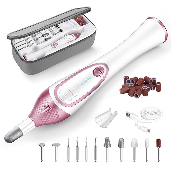 36-Piece Professional Manicure Pedicure Kit-Cordless Electric Nail File Kit,20000RPM, 11Pcs Bits,4 Speed,Rechargeable Pedicure Tool for Feet,Hand Foot Care Nail Drill Tool for Nail Grind Trim Polish-BrightBean Baby