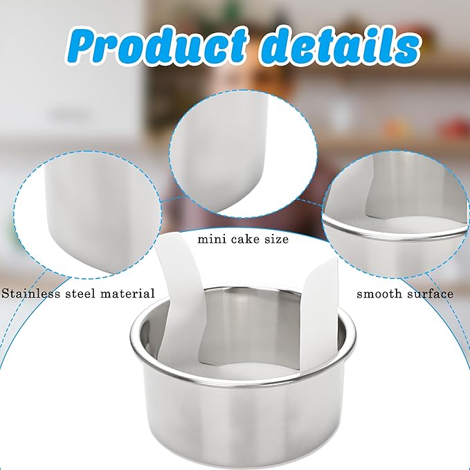 9 Pack 4 Inch Cake Pan Set with 100 Easy Lift Paper Liners Mini Round Cake Pan Stainless Steel Baking Pans for Birthday Wedding Party Oven Dishwasher Safe