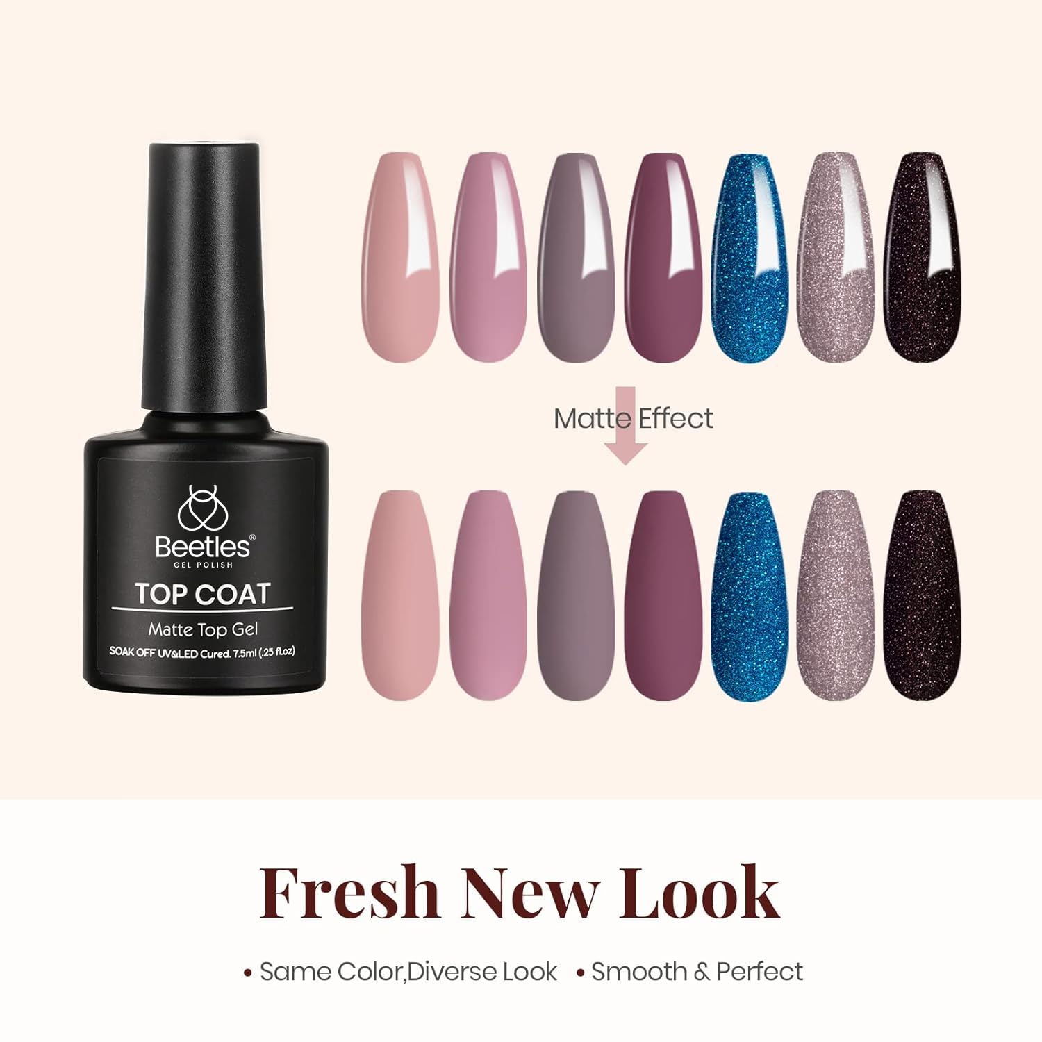 Beetles Matte Top Coat Gel Nail Polish Gel Top Coat & Base Set, 3Pcs Matte & Shiny Top Coat Nail Polish and Base Coat, No Wipe Long Lasting High Gloss and Matte Effects Soak off Uv DIY at Home-BrightBean Baby