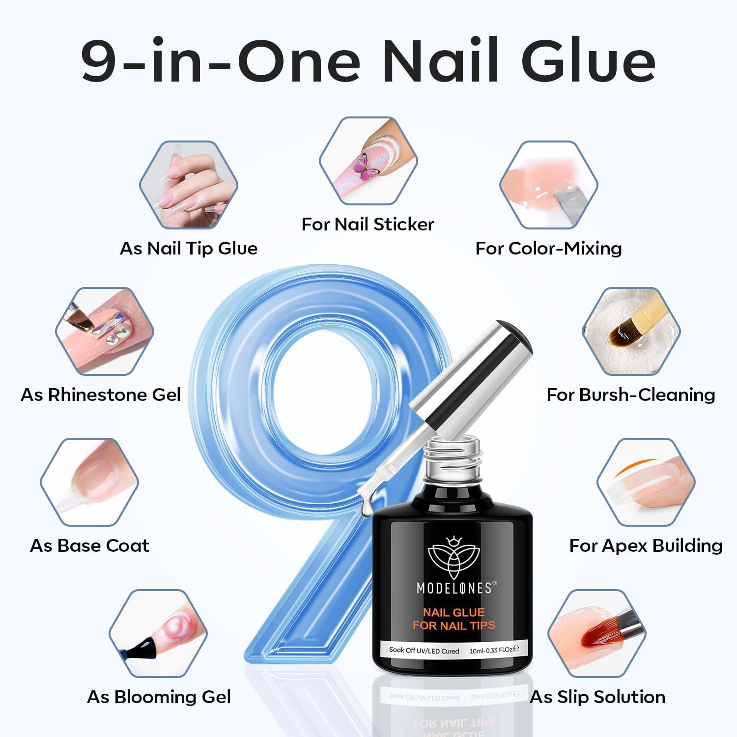 modelones Medium Almond Gel Nail Tips Kit, 9-in-One Nail Glue with Portable U V Lamp 216Pcs 12Sizes Pre-Etched Press ons Fake Acrylic Extension Kit DIY Salon Gift for Women-BrightBean Baby