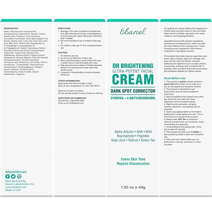 Ebanel Dark Spot Remover for Face & Body, Skin Brightening Cream with Synovea, Alpha Arbutin, Niacinamide, Kojic Acid, Dark Spot Corrector for Hyperpigmentation, Discoloration, Melasma, and Age Spots-BrightBean Baby