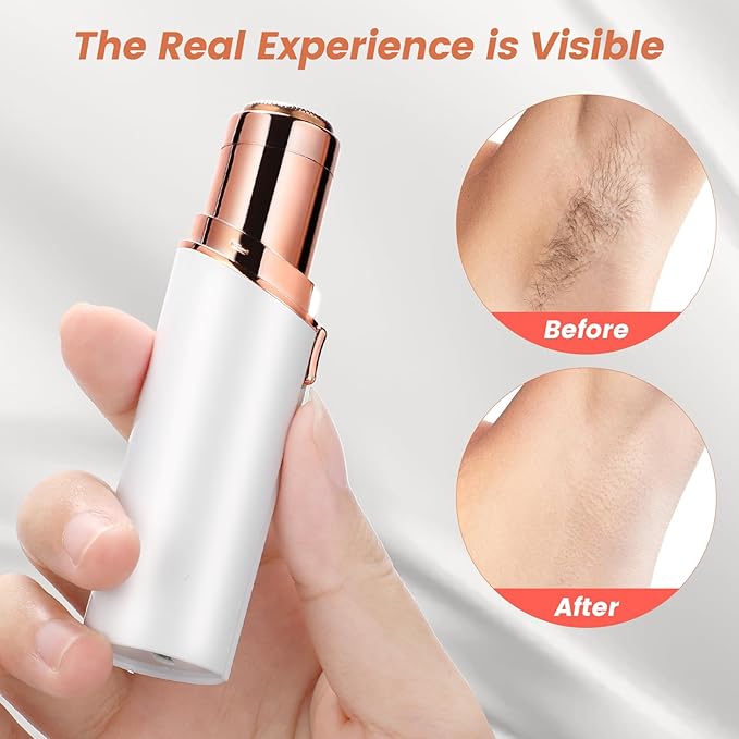 Facial Hair Removal for Women- as Seen on TV Painless Face Shaver -Painless Womens Facial Hair Remover with 2 Replacement Heads, Lipstick-Sized, USB Rechargeable（White）