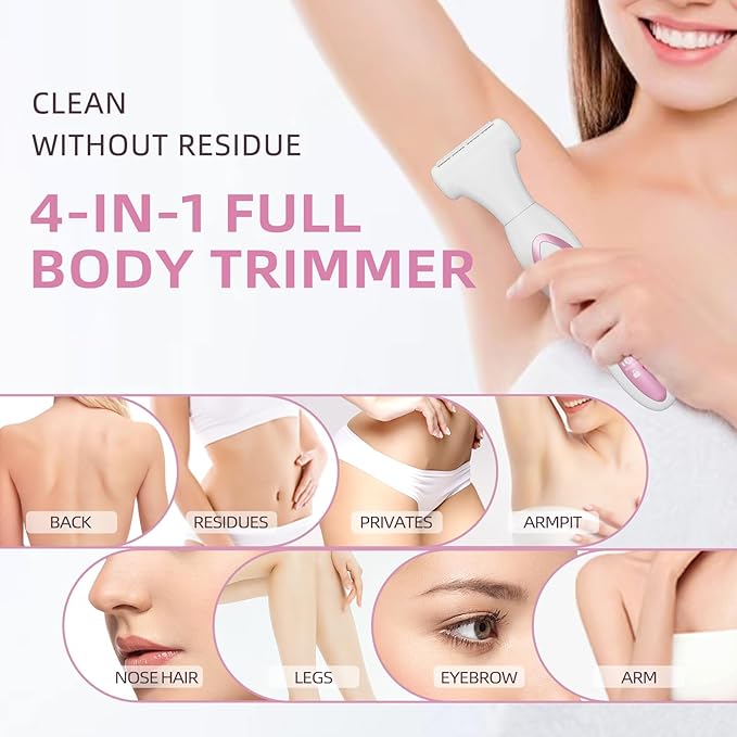 RUIM Electric Razors for Women, 4-in-1 Painless Bikini Trimmers with LED Display, Rechargeable Wet/Dry Body Razors for Arms, Legs, Pubic Hair, Face-BrightBean Baby
