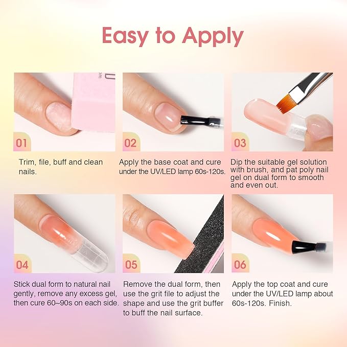 ROSALIND 8PCS Poly Nail Gel Kit with Mini Nail Lamp Clear Nude Purple Brown Poly Extension Gel Kit Mini Starter Kit-BrightBean Baby