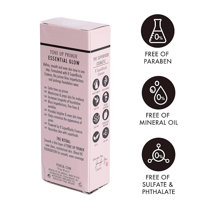 YENSA Tone Up Primer Essential Glow - Clean Superfood Formula with 8 Skin-Loving Ingredients - Minimizes Pores, Fine Lines & Wrinkles - Lightweight Satin-Sheen Finish-BrightBean Baby