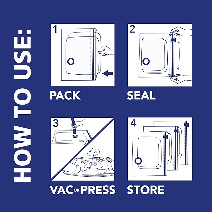 Hefty Shrink-Pak Vacuum Storage Bags - Space Saver for Under Bed Storage, Clothing and Comforters, Odor Resistant, 3X More Storage Space - 3 Large, 3 XL Bags
