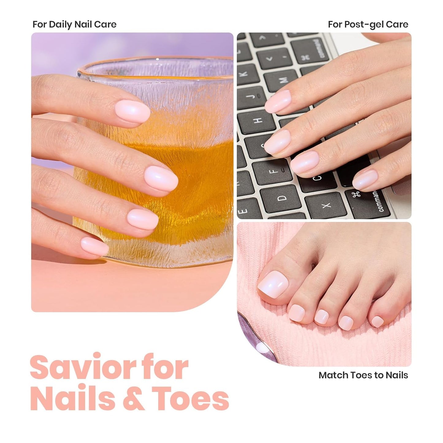 Beetles Pink Glitter Nail Polish and 2 in 1 Base & Top Coat Set, Fast Drying & Natural Nail Lacquer Strengthen Shimmer-Like Purple Mermaid Tears, No UV Lamp Needed for DIY Nail Art Gifts for Women-BrightBean Baby