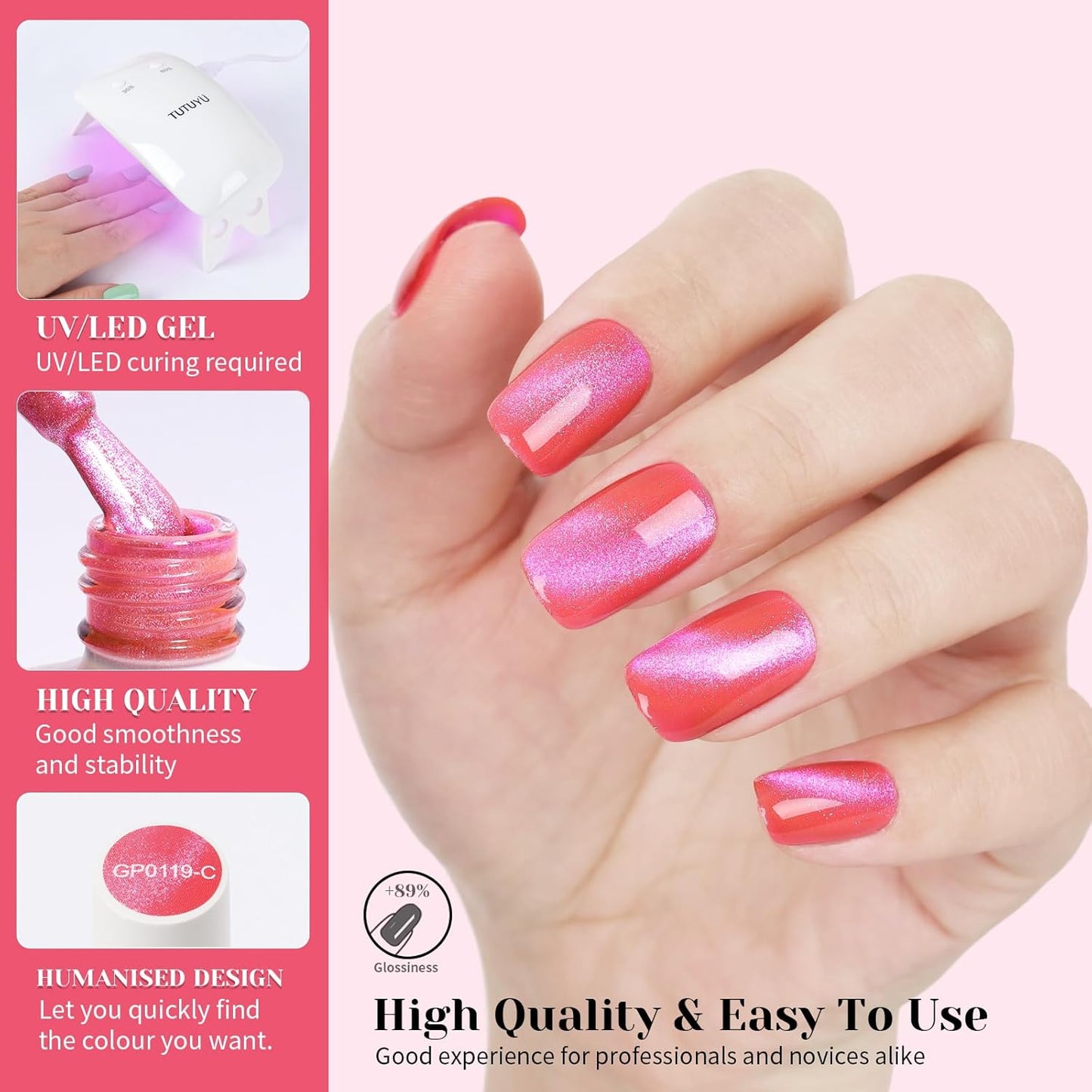 Neon Pink Cat Eye Gel Nail Polish - Perfect for DIY at Home & Ideal Gift for Nail Art Lovers!-BrightBean Baby