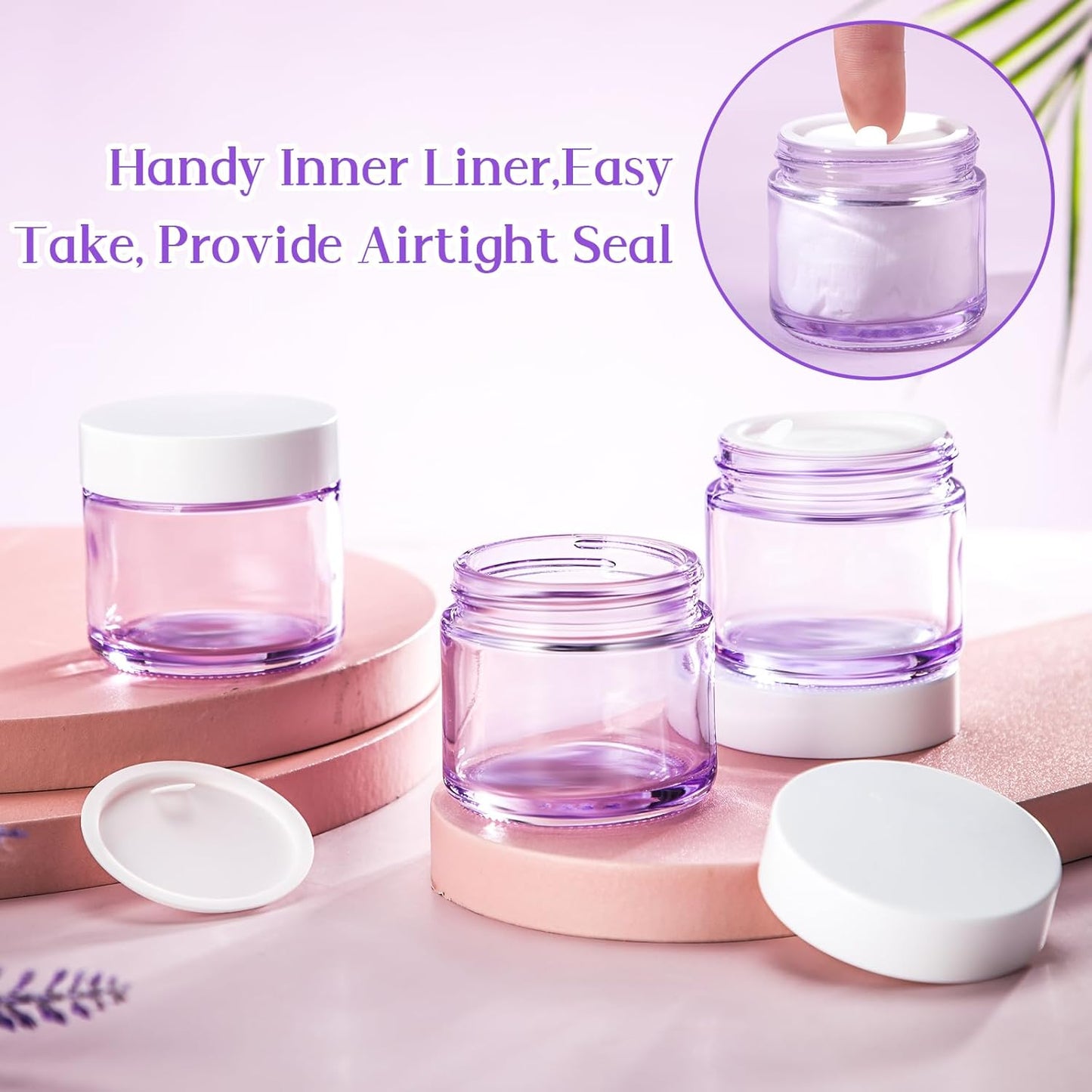 Domensi 32 Pcs 2 oz Glass Jars with Lids Travel Size Round Leakproof Empty Cosmetic Jars with Inner Liners Lid for Storing Makeup Lotions Face Cream Ointments Candle DIY Making (Light Purple)-BrightBean Baby