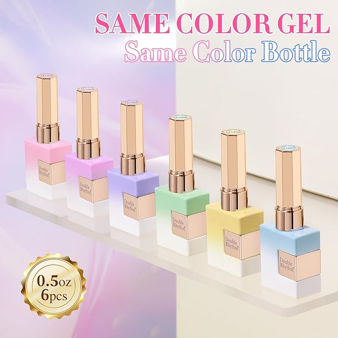 Double Rhythm 6 Pcs 15 ML Gel Polish Set Same Color Same Bottle Soak Off Gel Polish Kit Nail Art Manicure Salon DIY at Home for Women (Jelly Pink Purple Green Yellow Blue-T6-22)-BrightBean Baby