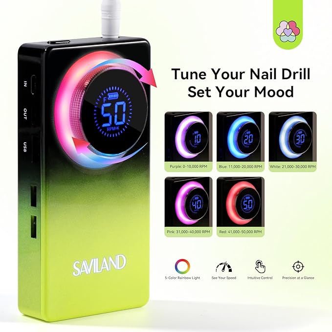 SAVILAND Advanced 50000RPM Professional Nail Drill : Portable Electric Nail File Nail Supplies Electric Nail Drill 6000MAh Drill para Uñas Nail Filer Electric with Drill Bits for Acrylic Nail Kit-BrightBean Baby