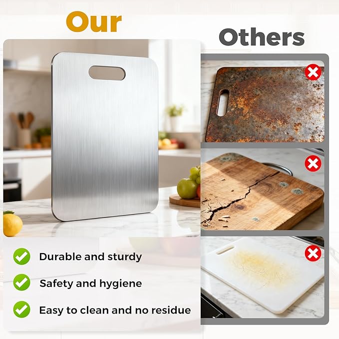 Tavano Titanium Cutting Board,100% Pure Titanium Cutting Boards for Kitchen,Double-side Available Cutting Board for Vegetables,Meat,Fruits,Easy to Store and Clean(S)