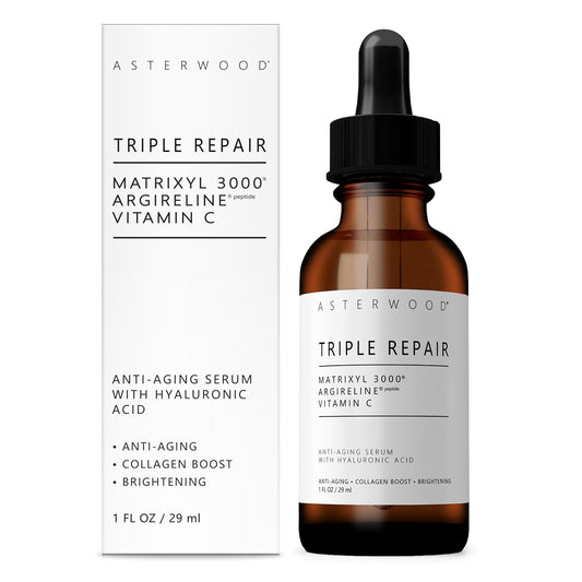 Asterwood Triple Repair Matrixyl 3000 + Argireline + Hyaluronic Acid + Vitamin C Serum for Face - Anti-Aging, Collagen Boosting, Hydrating - Fragrance-Free - 1 Fl Oz-BrightBean Baby