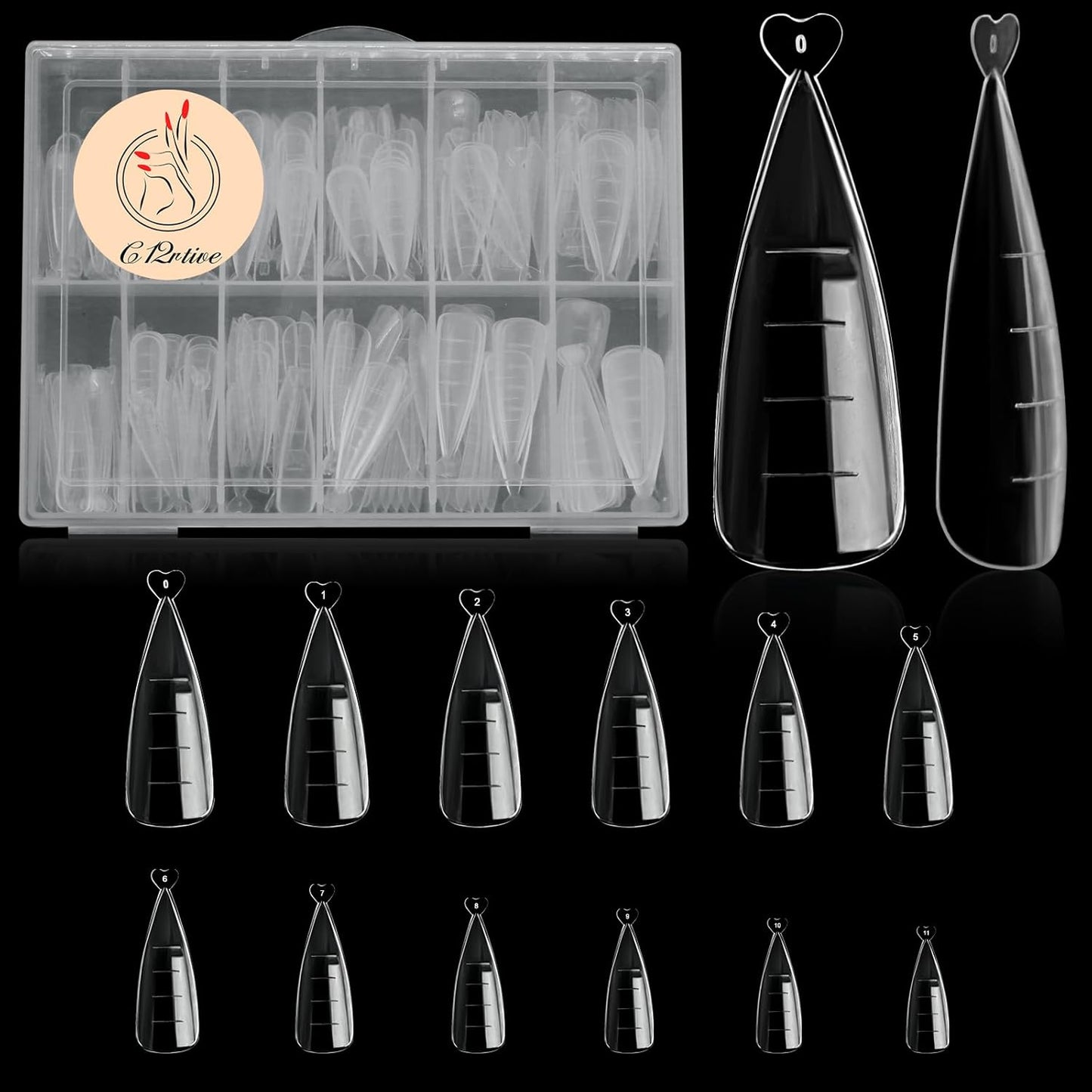 120Pcs Dual Nail Forms,Flat Stiletto Extension Poly Nail Gel Nail Forms Full Cover Reusable Nail Molds 12 Sizes for Solid Nail Gel Glue Nail Art Design Salon&DIY-BrightBean Baby