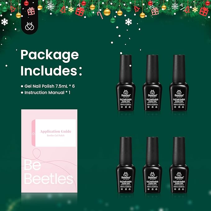 Beetles Glitter Gel Nail Polish, 6 Colors Red Green Gel Nail Polish Set Soak Off Uv LED Nail Lamp Reflective Glitter Nail Art DIY Home Nails Manicure Gifts for Women Her Girls-BrightBean Baby