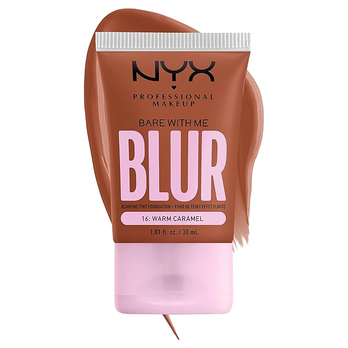NYX PROFESSIONAL MAKEUP Bare With Me Blur Skin Tint Foundation Make Up with Matcha, Glycerin & Niacinamide - Warm Caramel-BrightBean Baby