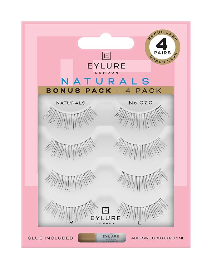 Eylure Naturals No. 020 Reusable Eyelashes, Adhesive Included, Black, 4 Pairs-BrightBean Baby