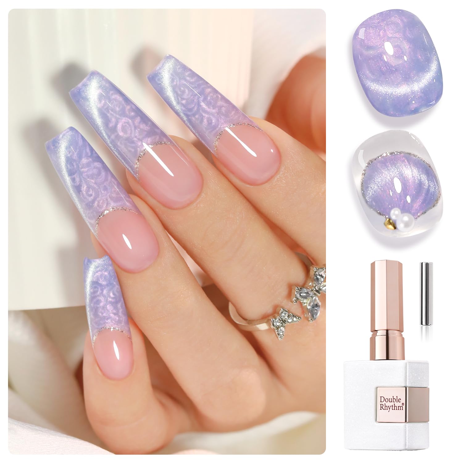 Double Rhythm 15ML Ice Glass Cat Eye Gel Polish with Magnet Holographic Glitter Shimmer Translucent Sheer Color Salon Soak Off Magnetic Nail at Home (Blue Purple-MC1137)-BrightBean Baby
