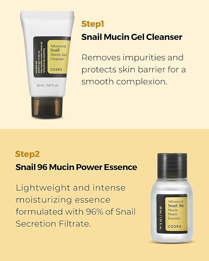 COSRX All About Snail Korean Skincare | TSA Approved Travel Size, Gift Set with Face Gel Cleanser, Essence, Cream & Eye-cream, Repairing, Recovering, Rejuvenating Kit with Snail Mucin, Korean Skincare-BrightBean Baby