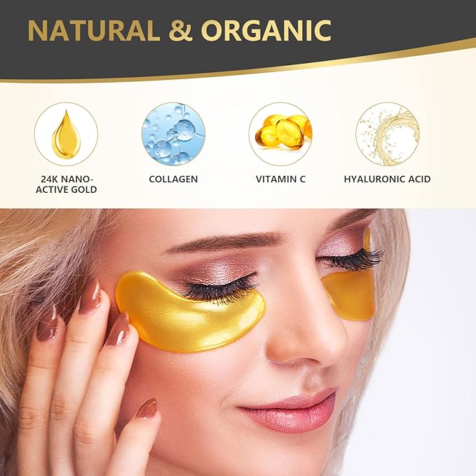 24K Gold Eye Mask, 30 Pairs, Natural Anti-aging Eye Pads for Puffy Eyes, Dark Circles, and Eye Bags with Amino Acid & Collagen, with Revitalize and Hydrate Your Skin-BrightBean Baby