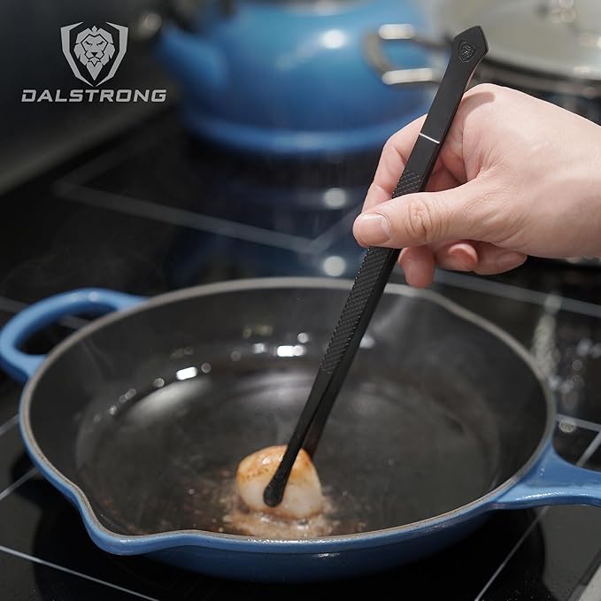 DALSTRONG Professional Plating Tweezers - 2 Piece Set - 10 inch Straight+Wide Tip High-Precision - Black Titanium Coating - Plating, Multi-use - 304 Stainless Steel - Culinary Fine Use - Kitchen Tongs
