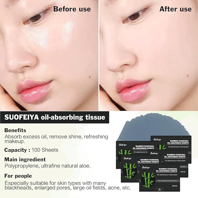 Natural Bamboo Charcoal Oil Absorbing Tissues - 4pk/400 Oil Blotting Sheets For Face, Oil Control Film, Oil Absorbing Sheets, Makeup Friendly-BrightBean Baby