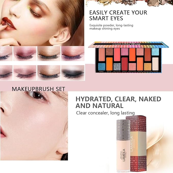 Makeup Sets Teens Makeup Kit for Women Full Kit Make up Kit Makeup Kits for Women Gift Eyeshadow Palette Concealer Palette Lipgloss Foundation Liquid Concealer Makeup Brushes Makeup Powder-BrightBean Baby