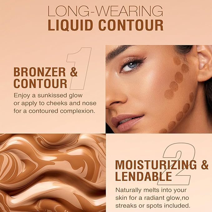 Glow Contour Face Liquid Foundation Bronzer Highlighter Illuminator Moisturize Cream Contour Concealer Blendable & Smooth Glowing Skin Lightweigh Luminizing Long Lasting Face Contouring Makeup-BrightBean Baby