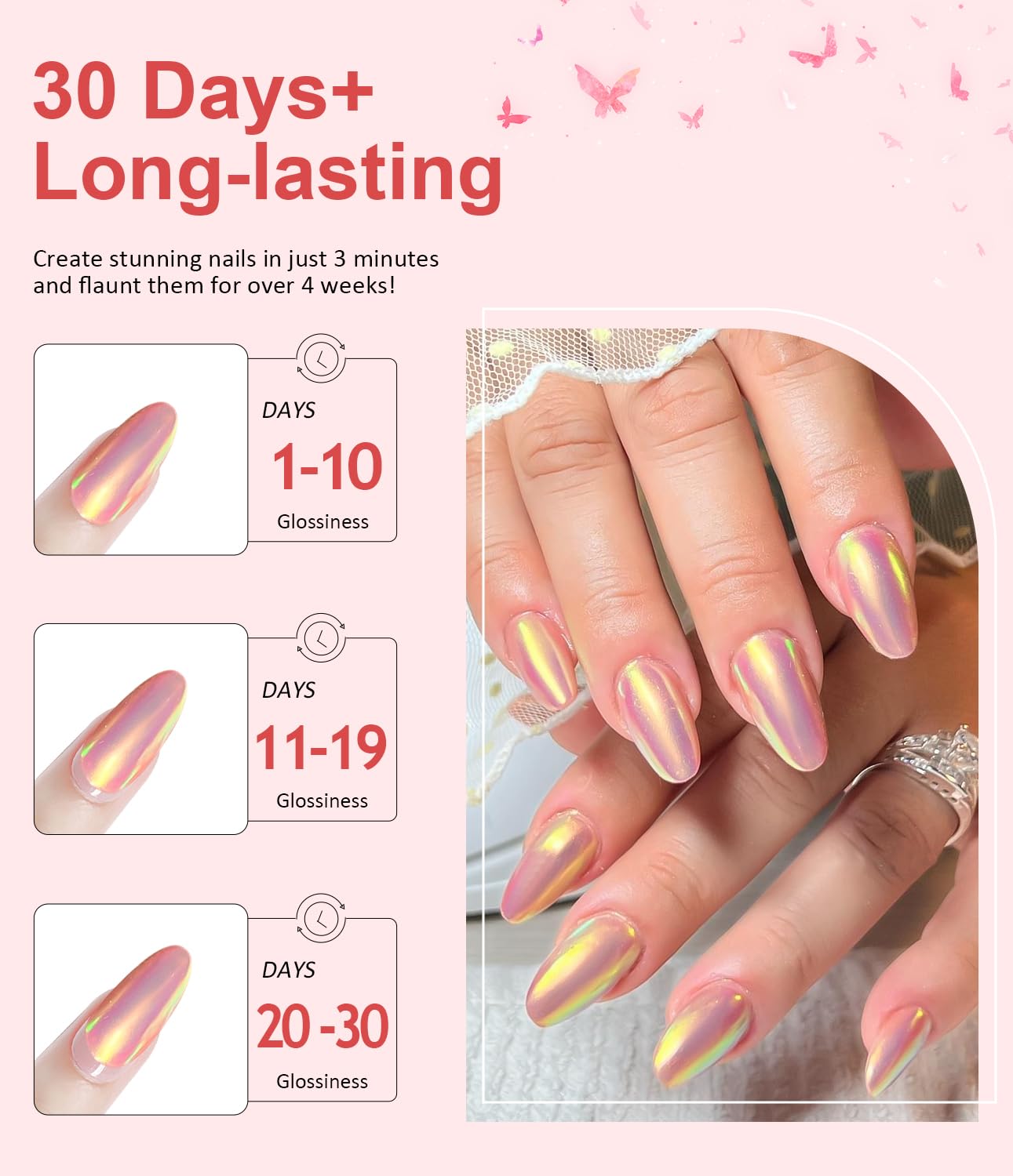 Chrome Nail Powder - Pearl Chrome Nail Powder Glitter Powder, Aurora Chrome Nail Powder Ice Translucent Iridescent Mermaid Pigment Dust Nail Powder Kit For Manicure Decoration DIY-BrightBean Baby