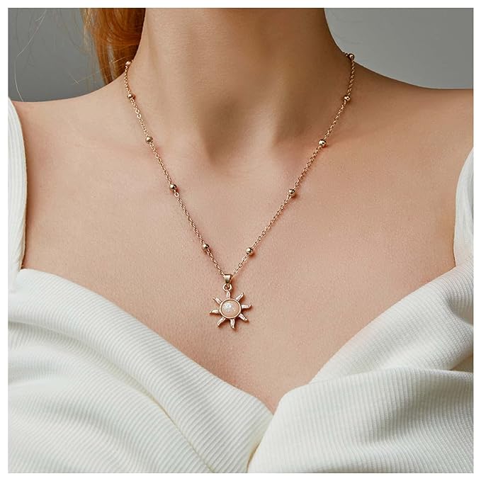 Bohemia Sun Choker Necklace Chain Sunflower Opal Pendant Necklace Gold Satellite Necklace Minimalist Sunflower Necklace Chain Jewelry for Women and Girls-BrightBean Baby