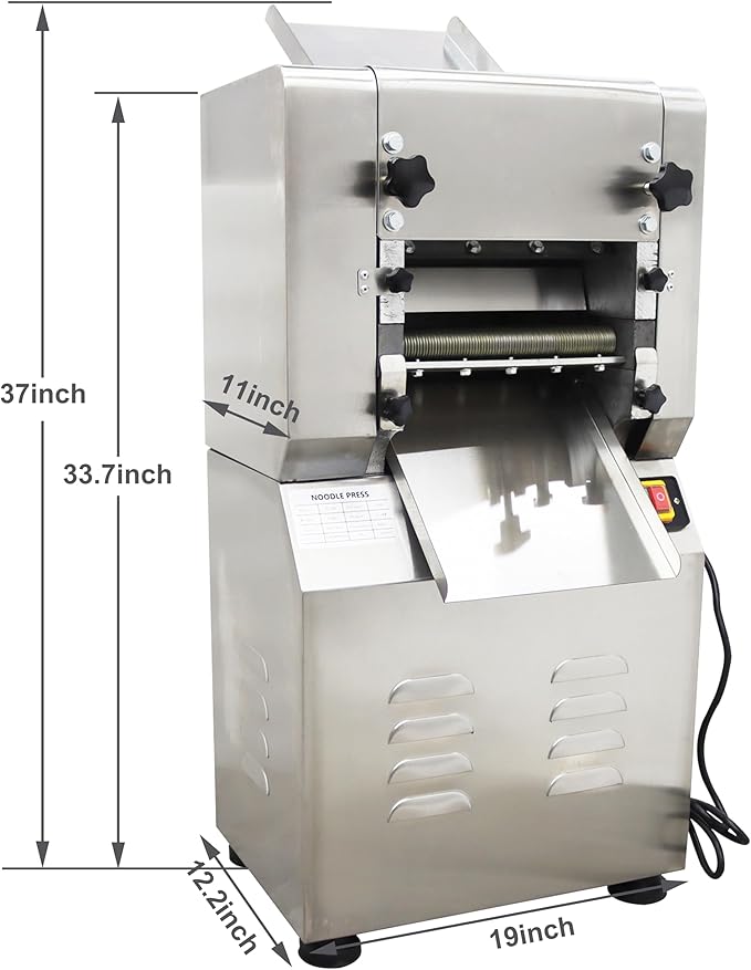 TECHTONGDA Electric Noodle Making Dough Roller Pasta Dumpling Skin Maker Noodle Cutting Machine 2200W 11.4inch Roller with 2mm Round Cutter Head