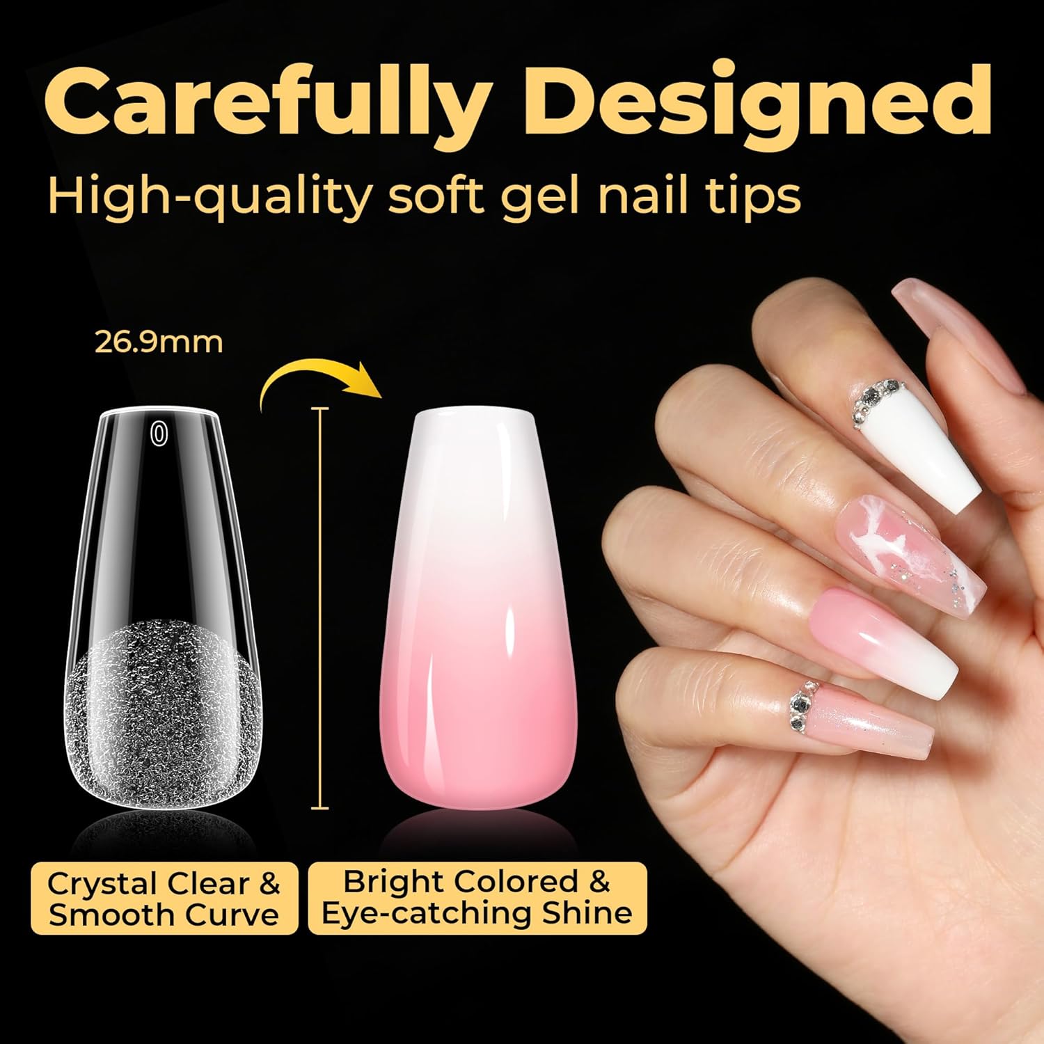 UNA GELLA Medium Coffin Nails Tips 600Pcs, Gel Nail Tips Coffin Pre Etched Press On Nails Fake Soft Gel Nail Tips For Nail Extension Ombre Stlye Art Home DIY Salon 12 Sizes-BrightBean Baby