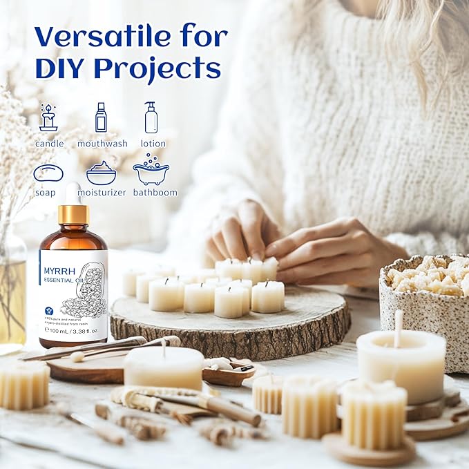 HIQILI 100ML Myrrh Essential Oil for Skin, Diffuser & Candle, 100% Pure and Natural - 3.38 Fl Oz-BrightBean Baby