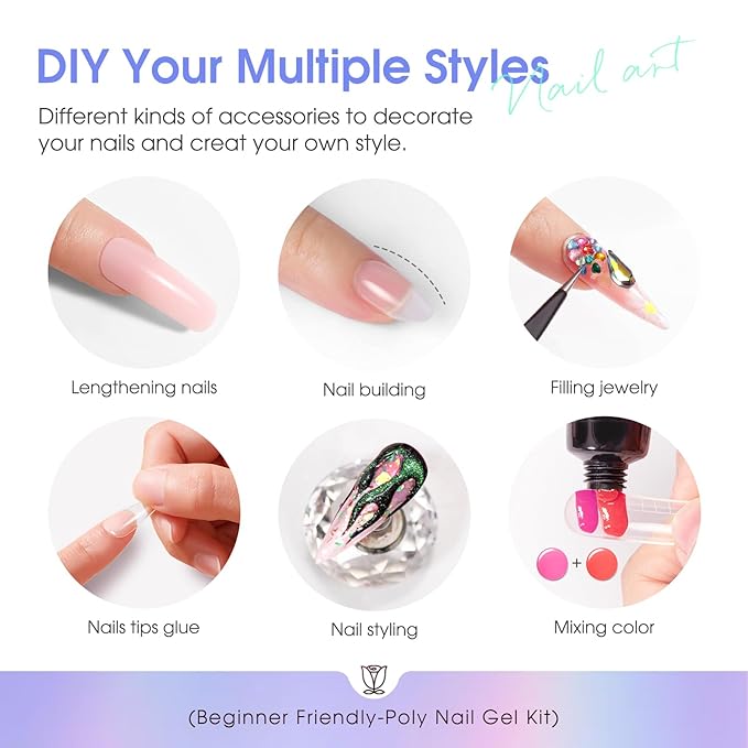 ROSALIND 28 Colors Poly Nail Gel Kit With Mini Lamp - Clear Neon Starter Kit for Beginners, Halloween, Spring, Summer With Everything-BrightBean Baby