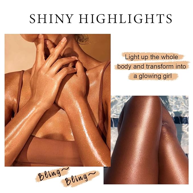Shimmer Body Luminizer 5 Color Waterproof Smooth Face Body Glow Illuminator Non-sticky Liquid Body Highlight Illuminator for Face & Body & Leg (80 ML, 04 Golden Brown)-BrightBean Baby