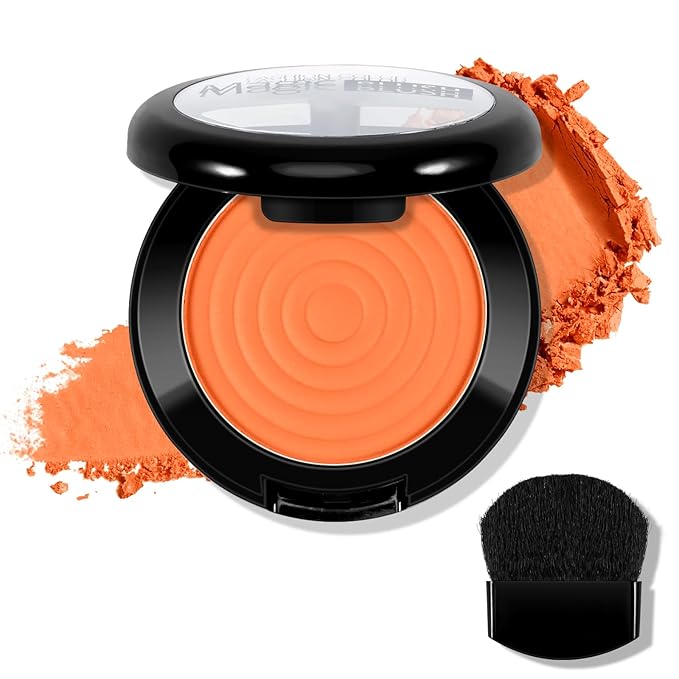 Boobeen Soft Blend Powder Blush for Cheeks, Buildable Color Matte Smooth Blush Palette Compact Blush Powder Makeup, Long-lasting Flush Color, with Mirror and Brush-BrightBean Baby