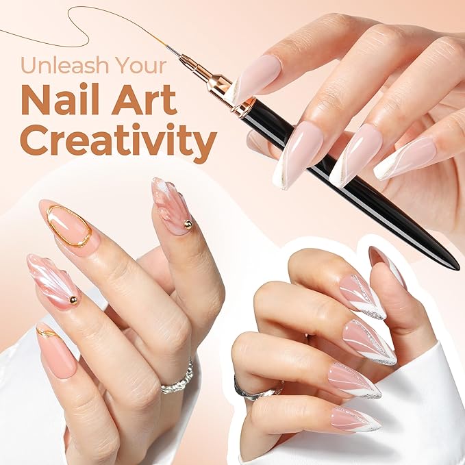 UNA GELLA Metallic Nail Art Brushes, Liner Pens Set 5Pcs Black Color For Nail Art Gel Polish - Thin Detail Nail Art Design Painting Brush Set For Nails Gel Fine Drawing Nail Tools Sizes 7/9/11/15/25mm-BrightBean Baby