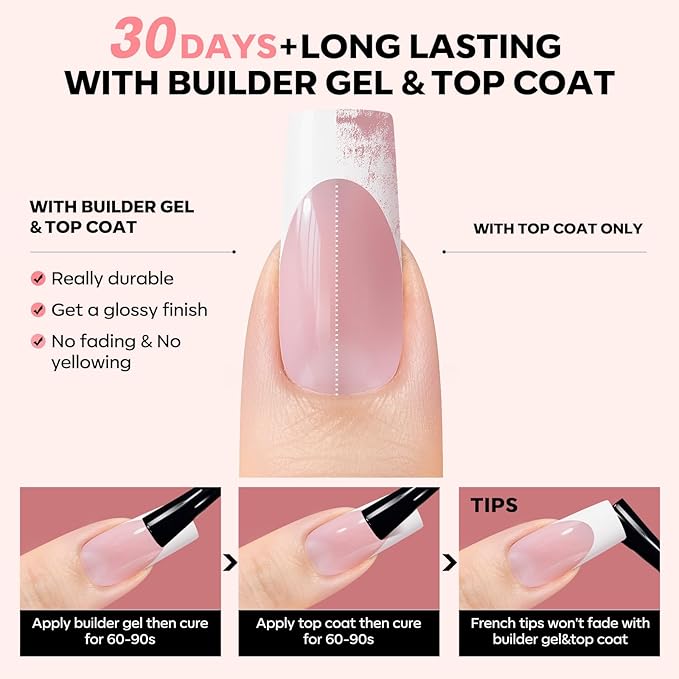 modelones French Tip Press on Nails, 150Pcs Long Square Fake Nails with Nail Box, Pink & White Gel Nail Tips for Women, Soft Glue-On Nails for Natural Salon Look, DIY Nail Art Kit (15 Sizes)-BrightBean Baby