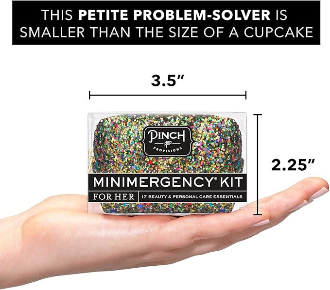 Pinch Provisions Olive Glitter Minimergency Kit, includes 17 Travel-Sized Cosmetic Essentials, Convenient for Purses, Emergency Beauty Accessories, Gifts for Holiday’s & Birthday’s-BrightBean Baby