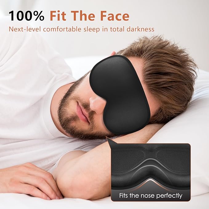 Sleep Mask for Side Sleeper Women Men, Eye Mask for Sleeping Light Blocking, 3D Contoured Cup Sleeping Mask, Soft Breathable Sleep Eye Mask with Adjustable Elastic Strap for Travel (Black)-BrightBean Baby