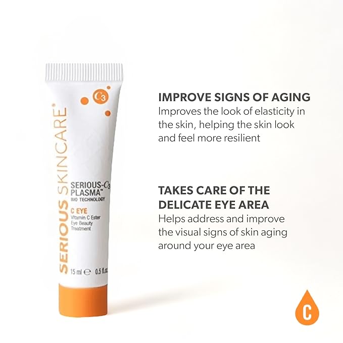 Serious Skincare - C3 Vitamin C Ester Eye Beauty Treatment with Hyaluronic Acid - For Dull & Dry Under Eyes - Soothing C3 Plasma Gel Formula for Fine Lines, Wrinkles, Discoloration - 0.5 oz.-BrightBean Baby