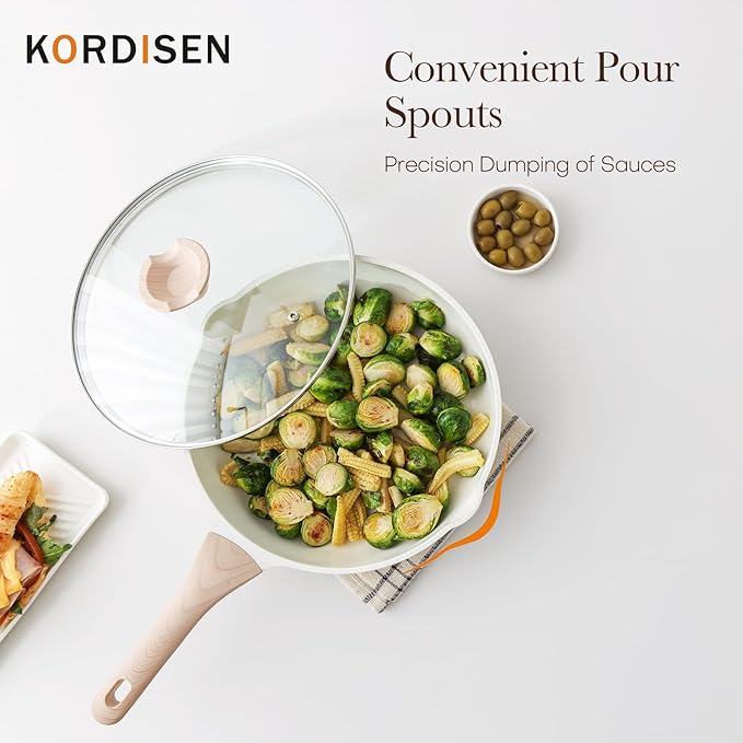 Kordisen Ceramic Nonstick Frying Pan Set with Lid 3 Piece - 8, 9.5, 11 Inch Non Toxic