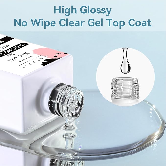 Makartt Gel Top Coat for Chrome Nail Powder - 2 Pcs 15ml Clear No Wipe High Gloss Top Coat Gel Nail Polish Mirror Shine Long Lasting Easy Application, Soak off UV Lamp, DIY Home Salon Art Design-BrightBean Baby