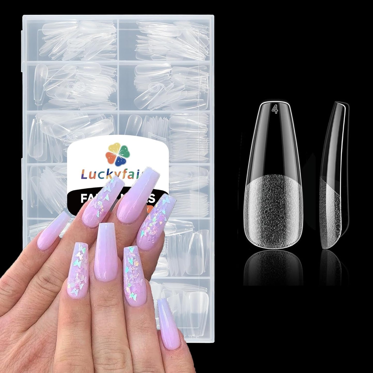 Long Coffin Nails Tips Half Matte 504pcs Long Coffin Nails Full Cover False Fake Press On Nails Easily DIY Art Salon Nail Extensions, 12 Sizes Luckyfairy-BrightBean Baby