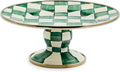 MACKENZIE-CHILDS Enamel Pedestal Platter, Round Cake Stand, Mini, Green-and-White Emerald Check