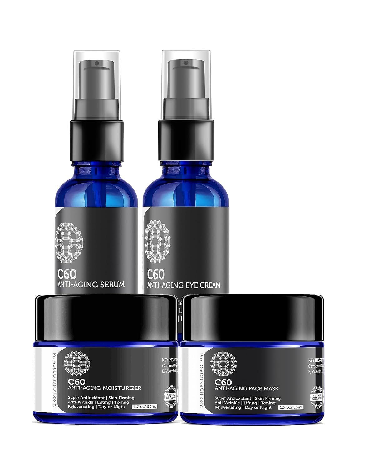 C60 Complete Skin Care Solution - Anti Aging Moisturizer, Mask, Eye Cream and Serum with Carbon 60 Superantioxidant - Brightening for Dark Spots, Even Skin Tone, Eye Area, Fine Lines & Wrinkles-BrightBean Baby
