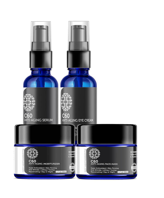 C60 Complete Skin Care Solution - Anti Aging Moisturizer, Mask, Eye Cream and Serum with Carbon 60 Superantioxidant - Brightening for Dark Spots, Even Skin Tone, Eye Area, Fine Lines & Wrinkles-BrightBean Baby